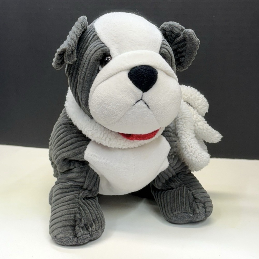 Mini Cooper Mascot Bulldog Gray/White Corduroy Plush Stuffy Stuffed Animal Puppy